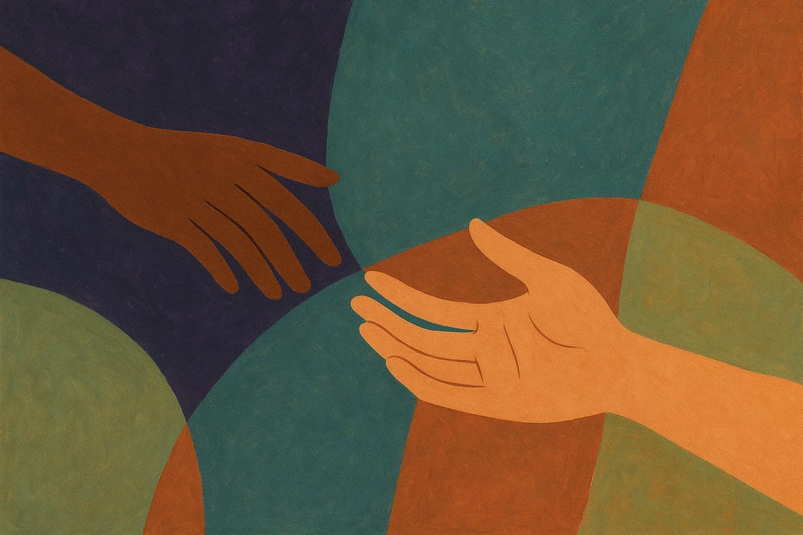 Two hands reaching towards each other